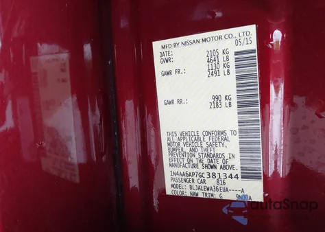 2016 Nissan Maxima 3.5 Sl z USA, uszkodzony, nr VIN 1N4AA6AP7GC381344